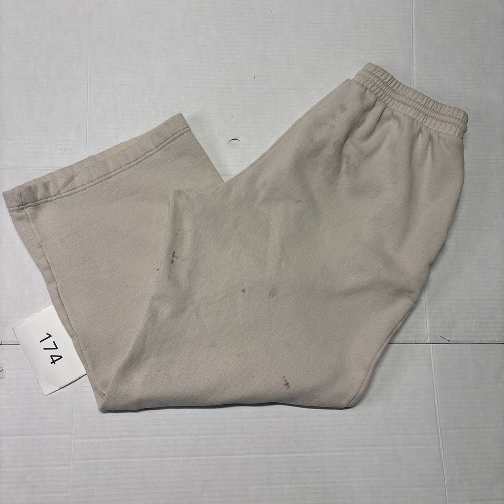 Old Navy Mens Fleece Lined Sweatpants Size L Beige Tan Wide Leg Drawstring Stain